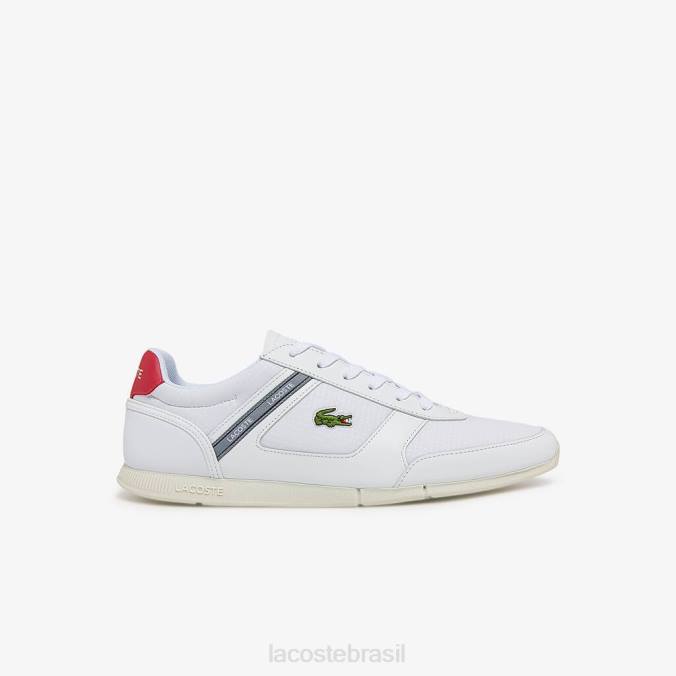 Lacoste homens menerva tênis esportivo em tecido e couro branco e vermelho P2PX1704 sapato
