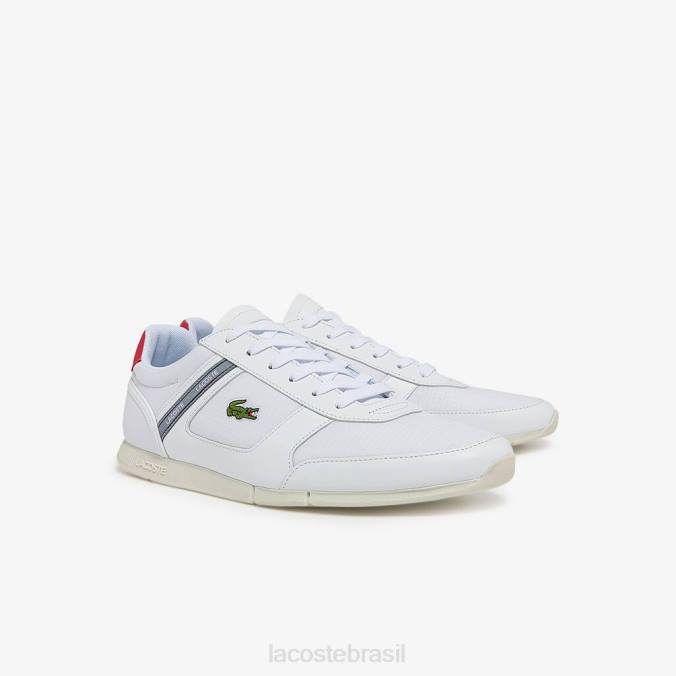 Lacoste homens menerva tênis esportivo em tecido e couro branco e vermelho P2PX1704 sapato