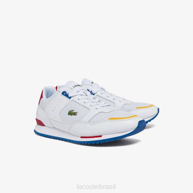 Lacoste homens parceiro pista tênis têxtil e couro Branco azul P2PX1888 sapato