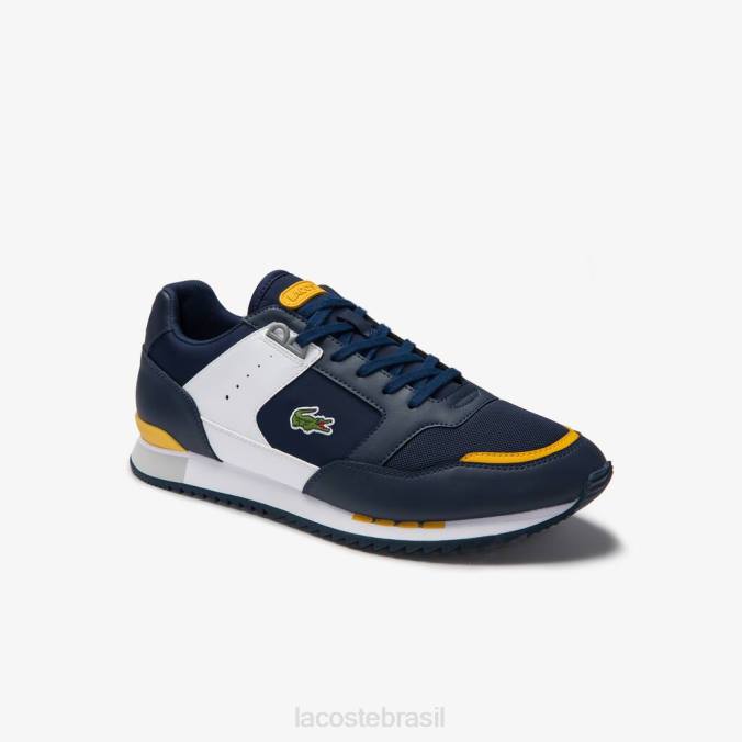 Lacoste homens tênis Partner pista sintético e têxtil marinho/amarelo P2PX1721 sapato