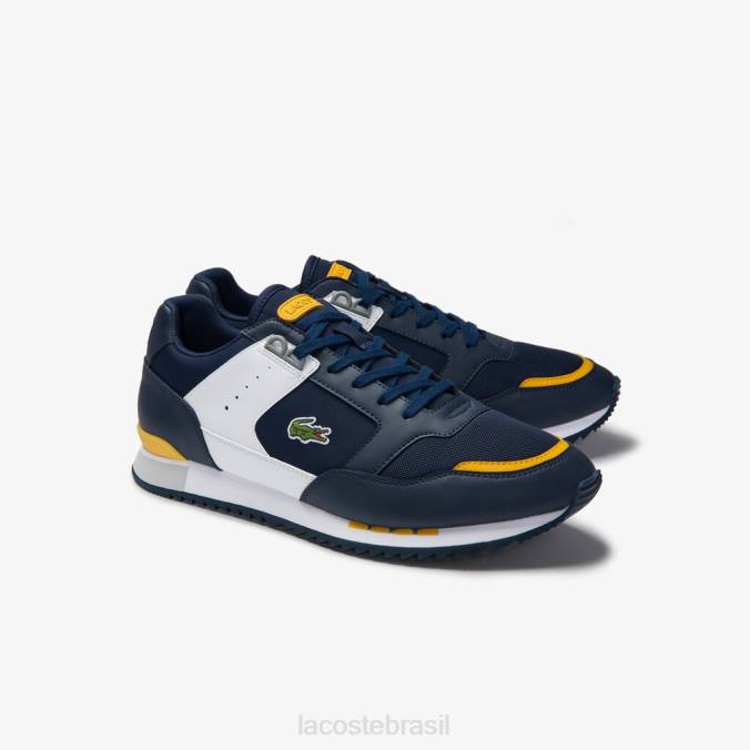 Lacoste homens tênis Partner pista sintético e têxtil marinho/amarelo P2PX1721 sapato