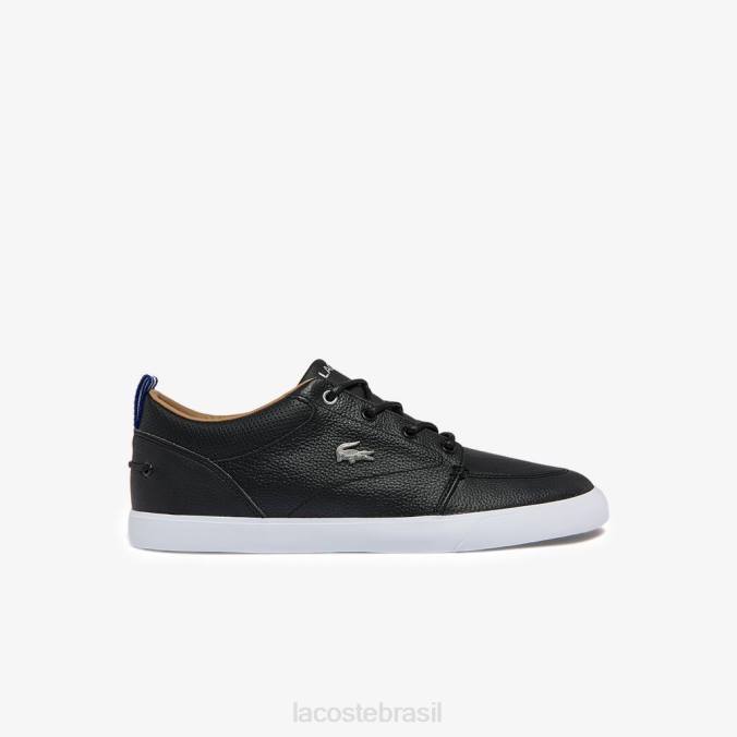 Lacoste homens tênis bayliss couro com gola perfurada Preto branco P2PX1760 sapato