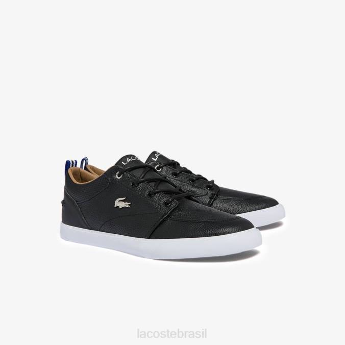 Lacoste homens tênis bayliss couro com gola perfurada Preto branco P2PX1760 sapato