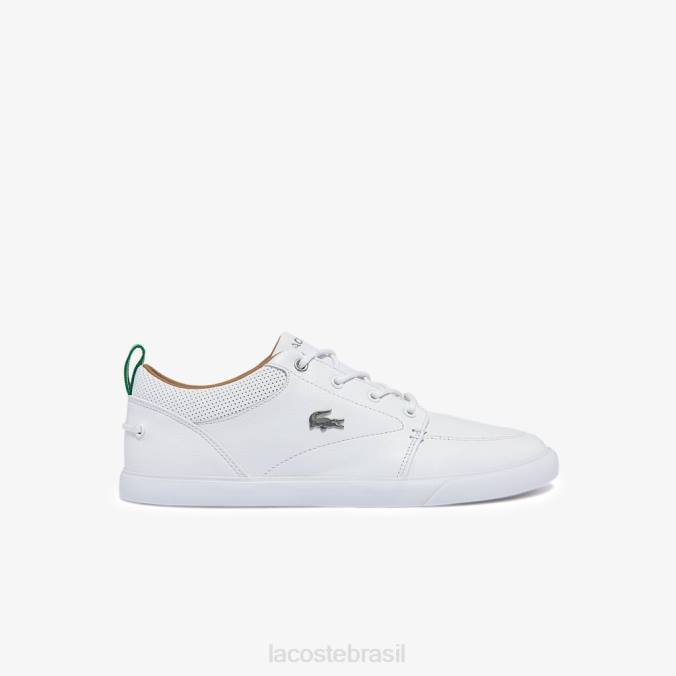 Lacoste homens tênis bayliss couro com gola perfurada branco P2PX1759 sapato