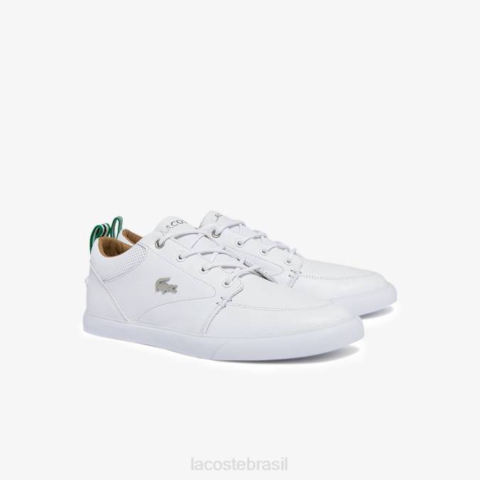 Lacoste homens tênis bayliss couro com gola perfurada branco P2PX1759 sapato