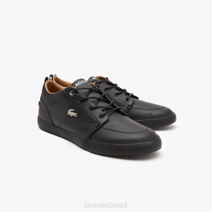 Lacoste homens tênis bayliss couro com gola perfurada preto P2PX1758 sapato