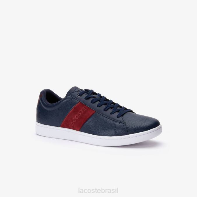 Lacoste homens tênis carnaby evo de couro e camurça marinho e vermelho escuro P2PX1717 sapato