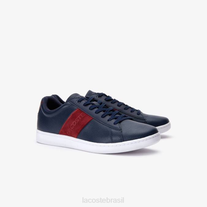 Lacoste homens tênis carnaby evo de couro e camurça marinho e vermelho escuro P2PX1717 sapato