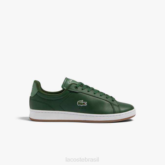 Lacoste homens tênis carnaby pro couro com sola de goma verde escuro/goma P2PX1723 sapato