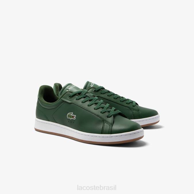 Lacoste homens tênis carnaby pro couro com sola de goma verde escuro/goma P2PX1723 sapato