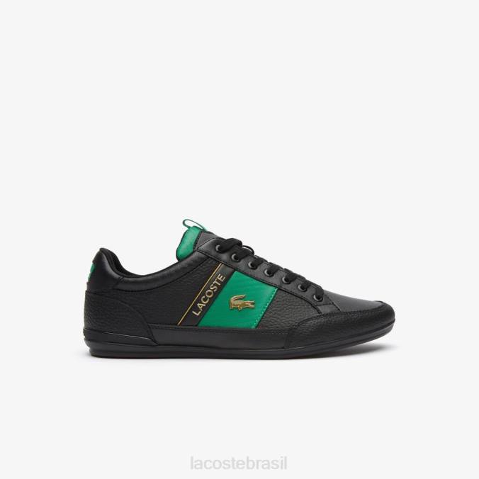Lacoste homens tênis chaymon de couro e fibra de carbono Preto Verde P2PX1770 sapato