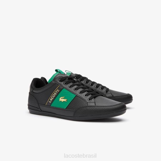 Lacoste homens tênis chaymon de couro e fibra de carbono Preto Verde P2PX1770 sapato