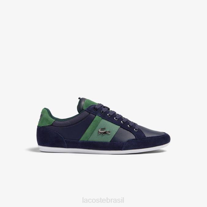 Lacoste homens tênis chaymon de couro marinho e verde P2PX1735 sapato