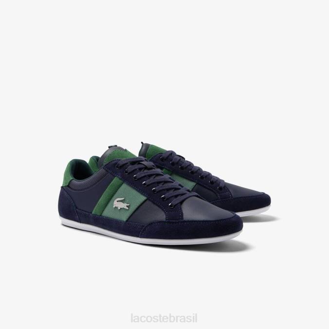 Lacoste homens tênis chaymon de couro marinho e verde P2PX1735 sapato