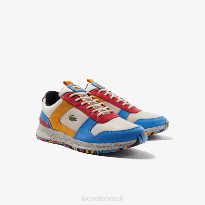 Lacoste homens tênis color block joggeur 2.0 em couro branco/vermelho P2PX1905 sapato