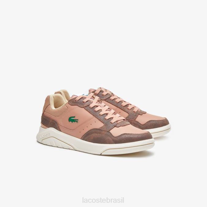 Lacoste homens tênis de couro game advance de luxo marrom branco P2PX1902 sapato