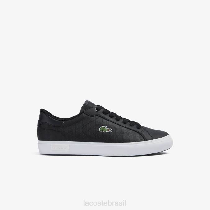 Lacoste homens tênis de couro powercourt Preto branco P2PX1702 sapato