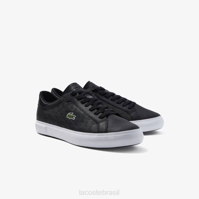 Lacoste homens tênis de couro powercourt Preto branco P2PX1702 sapato