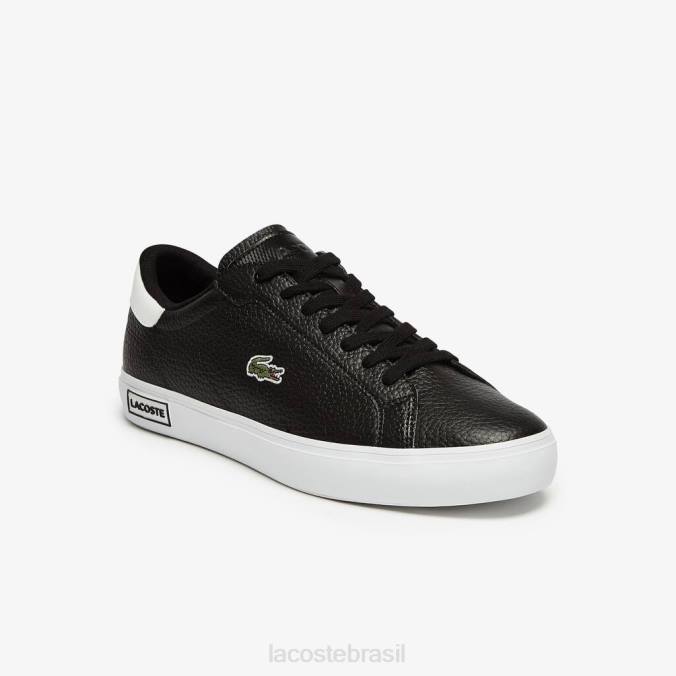 Lacoste homens tênis de couro powercourt Preto branco P2PX1805 sapato