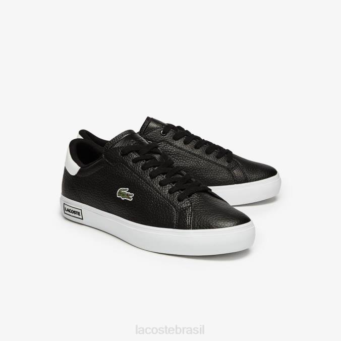 Lacoste homens tênis de couro powercourt Preto branco P2PX1805 sapato
