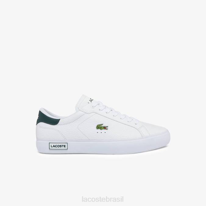 Lacoste homens tênis de couro powercourt branco e verde escuro P2PX1806 sapato