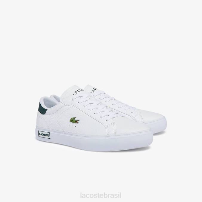 Lacoste homens tênis de couro powercourt branco e verde escuro P2PX1806 sapato
