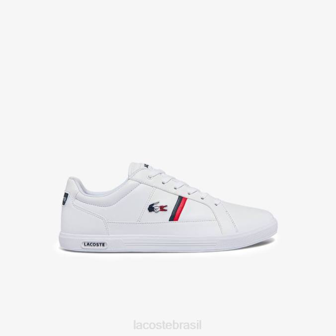 Lacoste homens tênis europa tricolore de couro e sintético branco, marinho e vermelho P2PX1876 sapato