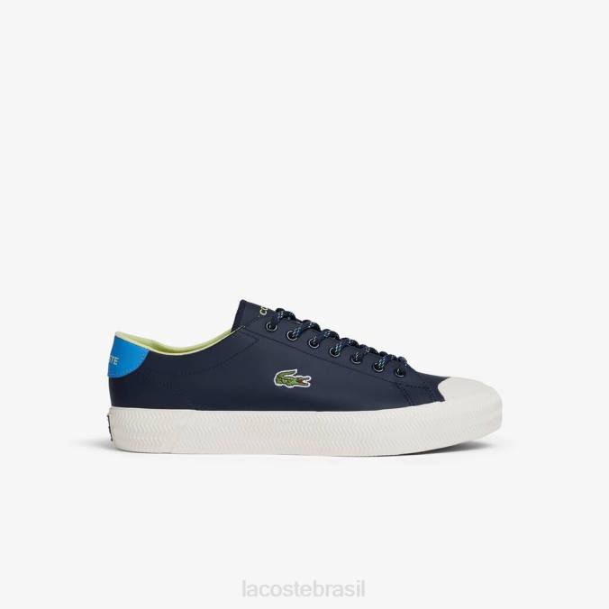 Lacoste homens tênis gripshot de couro e camurça marinho e off white P2PX1899 sapato