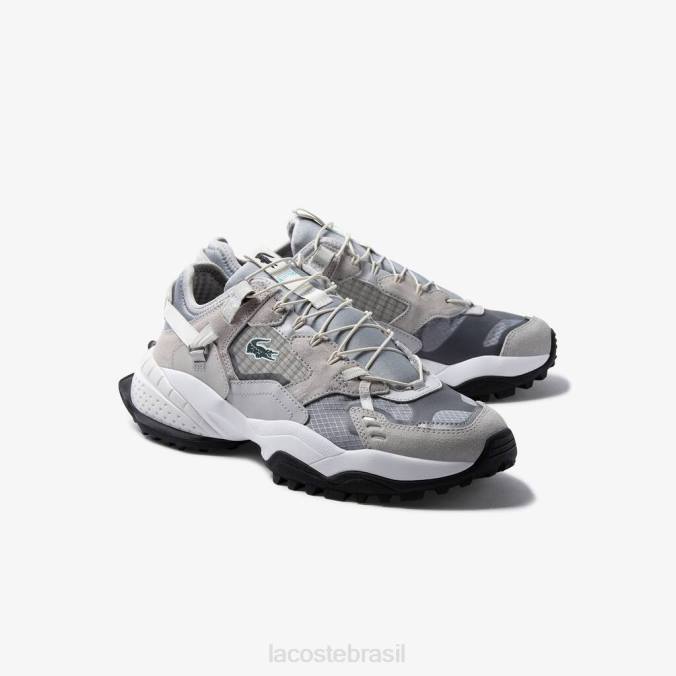 Lacoste homens tênis l-guard breaker em tecido e camurça cinza claro e preto P2PX1827 sapato
