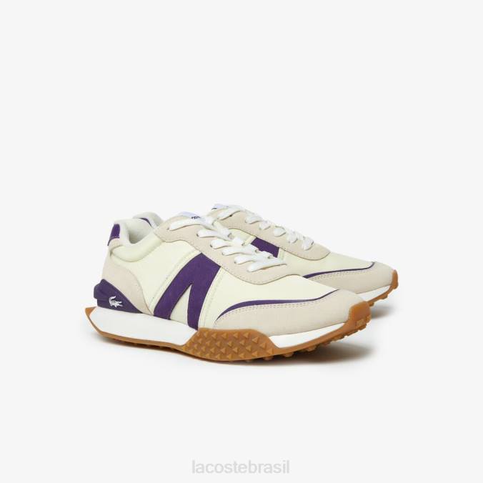 Lacoste homens tênis l-spin deluxe em couro com contraste de cores branco e roxo P2PX1789 sapato