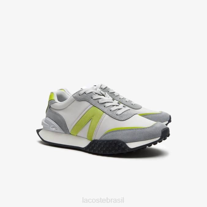 Lacoste homens tênis l-spin deluxe em couro com contraste de cores cinza claro/verde P2PX1788 sapato