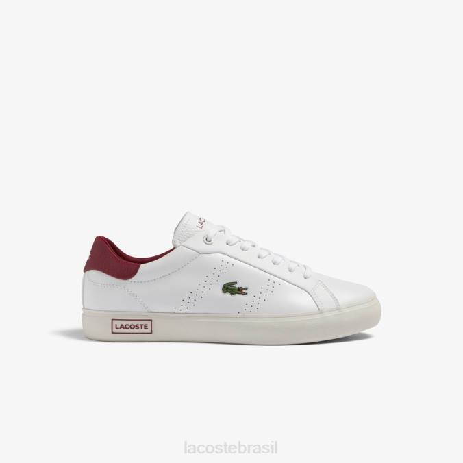 Lacoste homens tênis powercourt 2.0 de couro com salto pop branco e vermelho P2PX1741 sapato