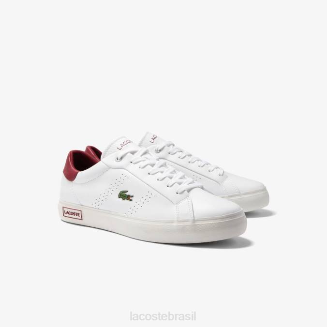 Lacoste homens tênis powercourt 2.0 de couro com salto pop branco e vermelho P2PX1741 sapato