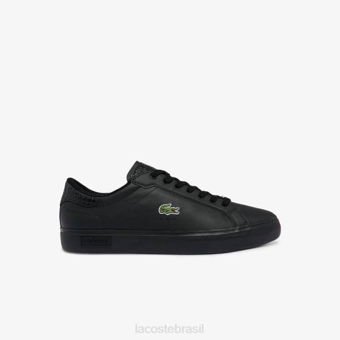 Lacoste homens tênis powercourt couro polido preto P2PX1846 sapato