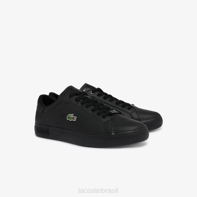 Lacoste homens tênis powercourt couro polido preto P2PX1846 sapato
