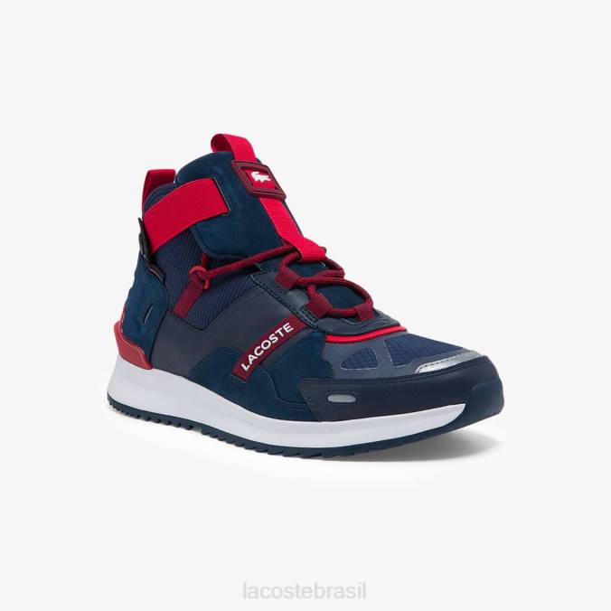 Lacoste homens tênis run breaker em tecido e couro azul marinho e vermelho P2PX1837 sapato