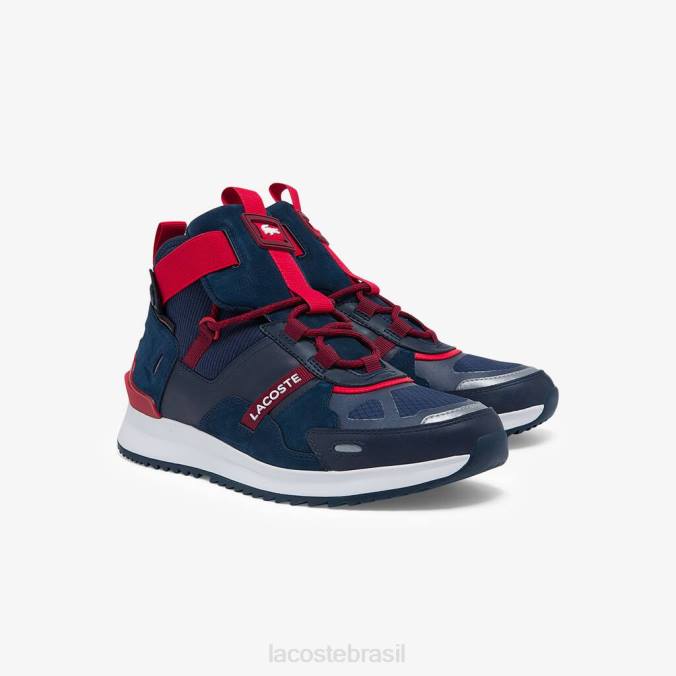 Lacoste homens tênis run breaker em tecido e couro azul marinho e vermelho P2PX1837 sapato