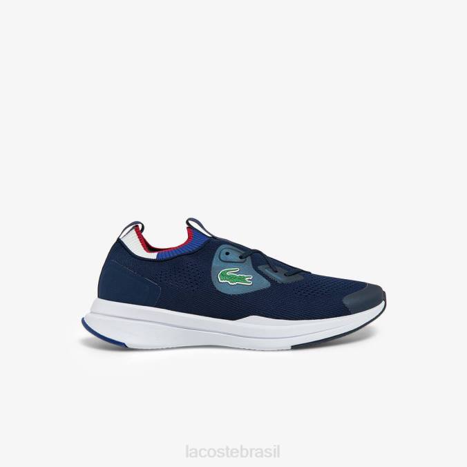 Lacoste homens tênis run spin knit têxtil marinho e branco P2PX1862 sapato