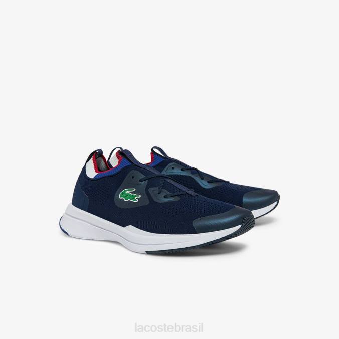 Lacoste homens tênis run spin knit têxtil marinho e branco P2PX1862 sapato