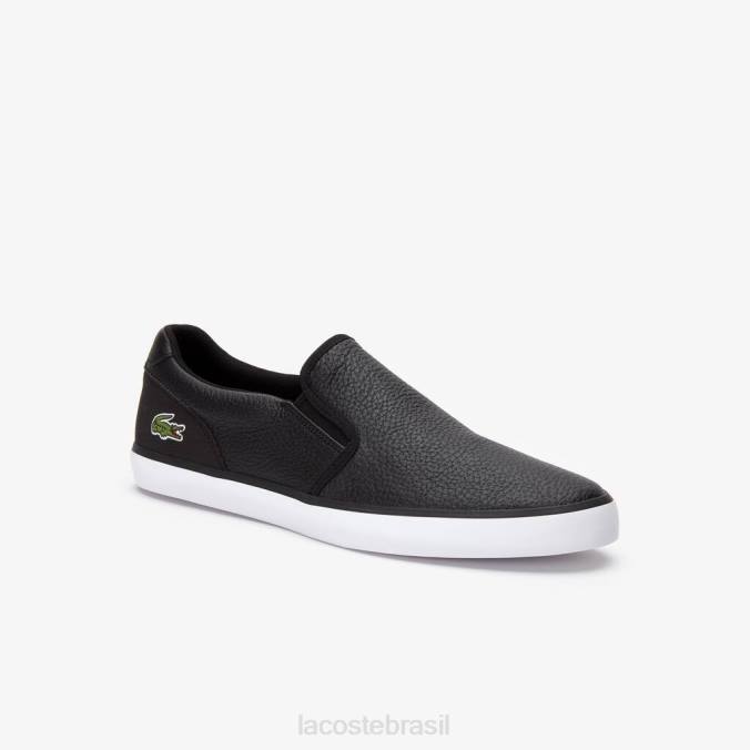Lacoste homens tênis slip-on de couro jouer Preto branco P2PX1885 sapato