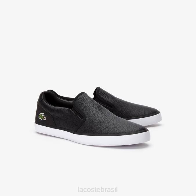 Lacoste homens tênis slip-on de couro jouer Preto branco P2PX1885 sapato