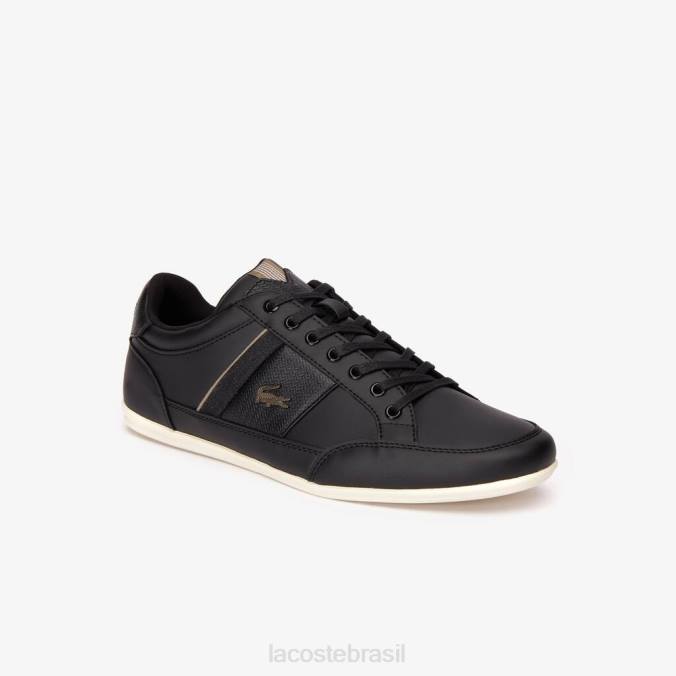 Lacoste homens tênis chaymon de couro e sintético preto/caqui P2PX1715 sapato