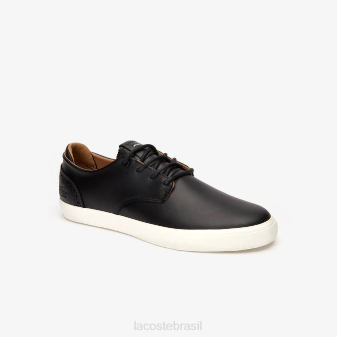 Lacoste homens tênis esparre club de couro preto e branco P2PX1718 sapato