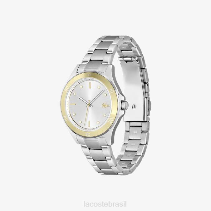 Lacoste mulheres swing 3 ponteiros relógio de aço inoxidável cinza P2PX2918 acessórios