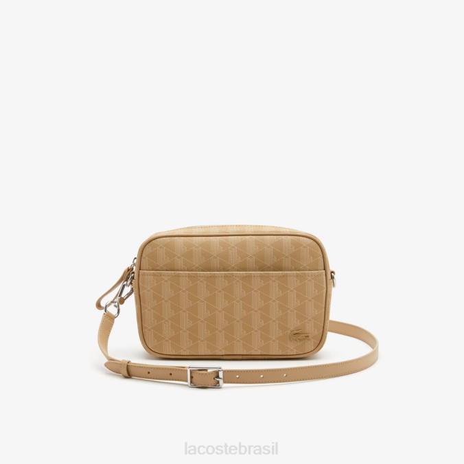 Lacoste mulheres bolsa crossover com zíper e monograma bege vienense P2PX2857 bolsas e artigos de couro