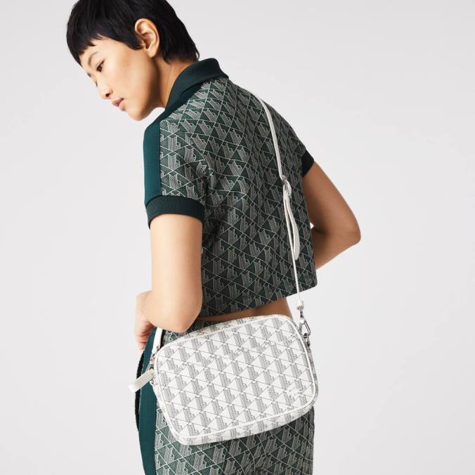 Lacoste mulheres bolsa crossover com zíper e monograma farine sinopla P2PX2856 bolsas e artigos de couro