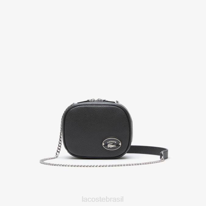 Lacoste mulheres bolsa crossover pequena de couro granulado preto P2PX2853 bolsas e artigos de couro