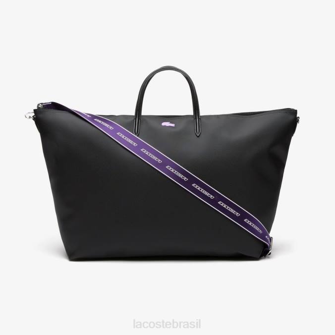 Lacoste mulheres bolsa de fim de semana com alça de ombro contrastante Samui Negro P2PX2823 bolsas e artigos de couro