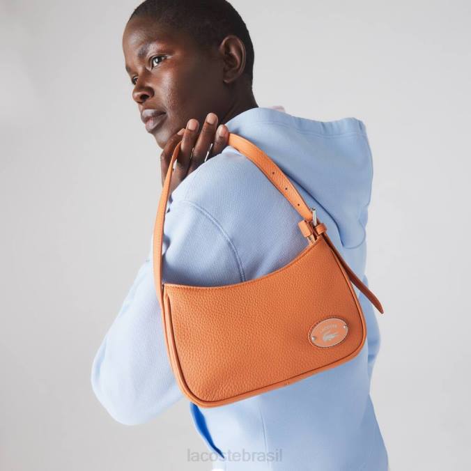Lacoste mulheres bolsa de ombro em couro granulado com placa de metal potência P2PX2855 bolsas e artigos de couro