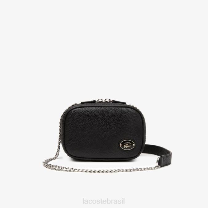 Lacoste mulheres bolsa de ombro quadrada de couro de grão superior preto P2PX2788 bolsas e artigos de couro